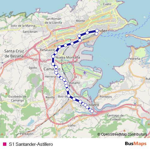 S1 Santander-Astillero bus Line Map