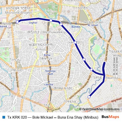 Tx KRK 020 bus Line Map