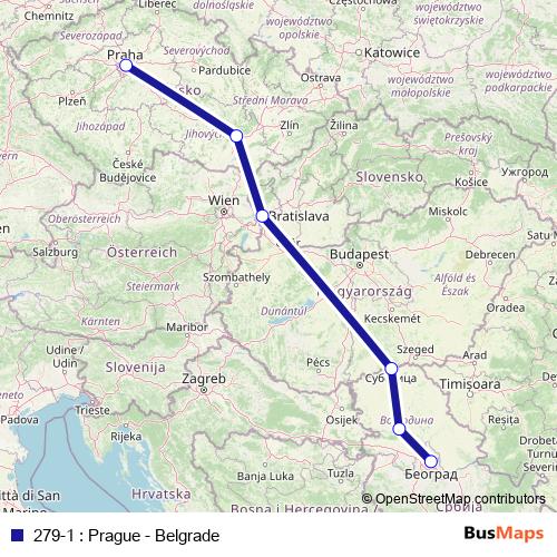 279-1 : Prague - Belgrade bus Line Map