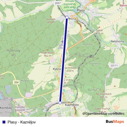 Plasy - Kaznějov rail Line Map