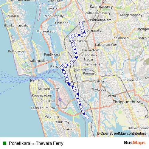 Ponekkara ↔ Thevara Ferry bus Line Map