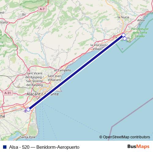 Alsa - 520 bus Line Map