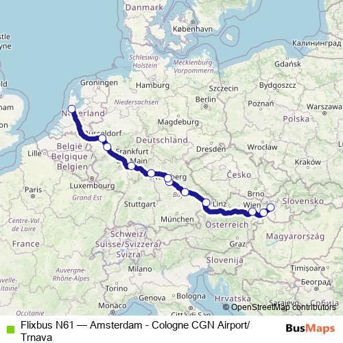 Flixbus N61 bus Line Map