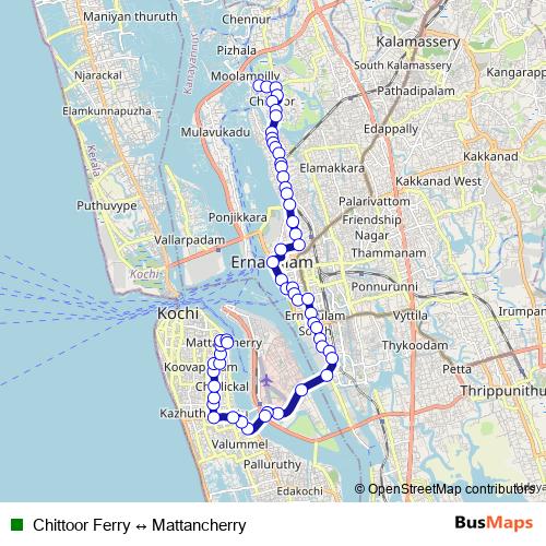 Chittoor Ferry ↔ Mattancherry bus Line Map