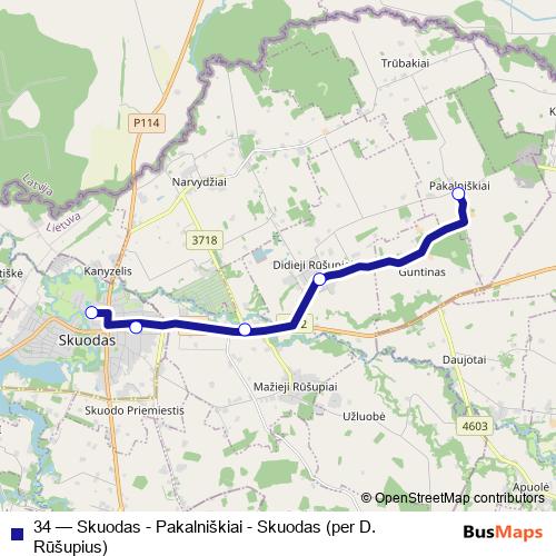 34 bus Line Map
