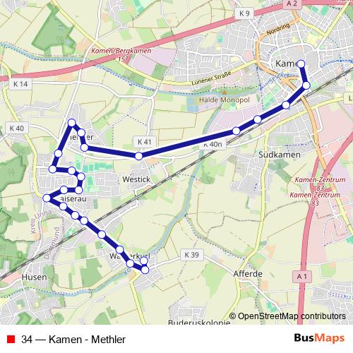 34 bus Line Map