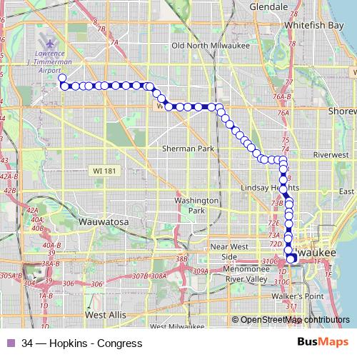 34 bus Line Map