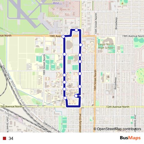 34 bus Line Map
