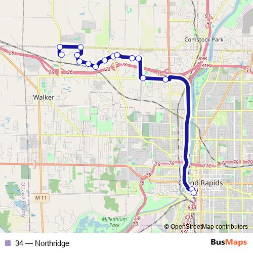34 bus Line Map