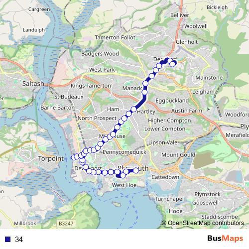34 bus Line Map