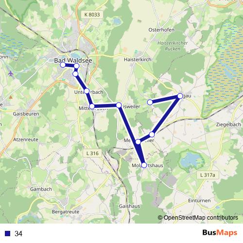 34 bus Line Map