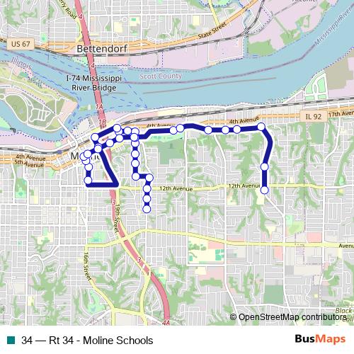 34 bus Line Map