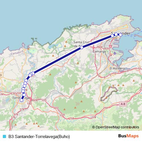 B3 Santander-Torrelavega(Buho) bus Line Map
