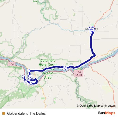 Goldendale to The Dalles bus Line Map