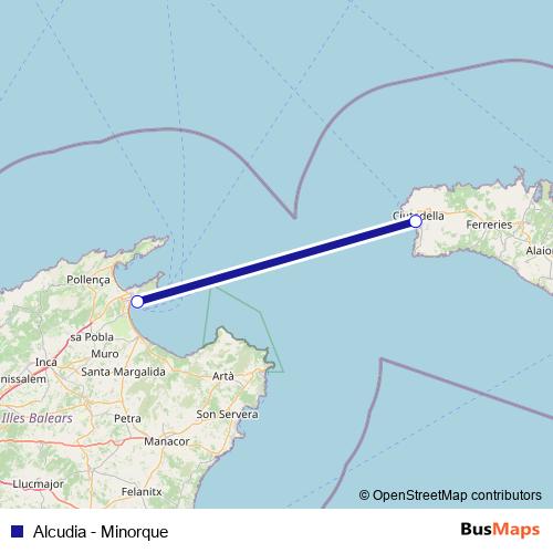 Alcudia - Minorque ferry Line Map