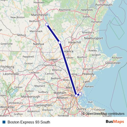 Boston Express 93 South bus Line Map