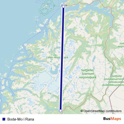 Bodø-Mo i Rana air Line Map