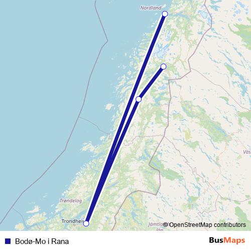Bodø-Mo i Rana air Line Map