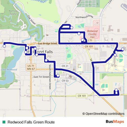 Redwood Falls Green Route bus Line Map