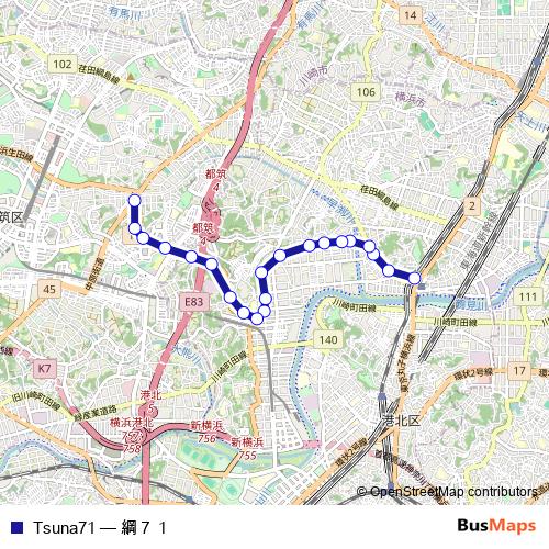 Tsuna71 bus Line Map