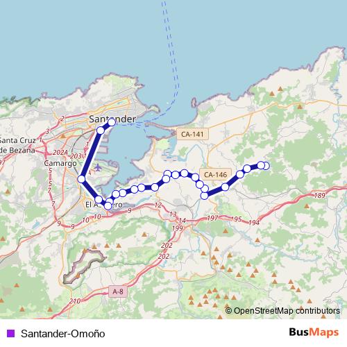 Santander-Omoño bus Line Map