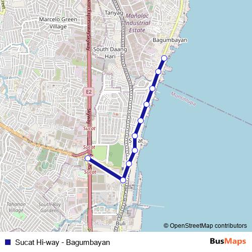 Sucat Hi-way - Bagumbayan bus Line Map