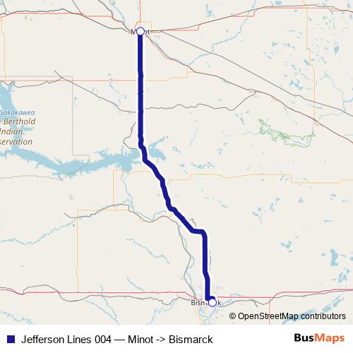 Jefferson Lines 004 bus Line Map