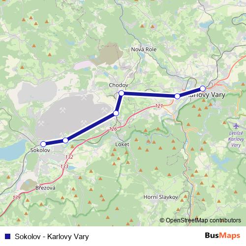 Sokolov - Karlovy Vary rail Line Map