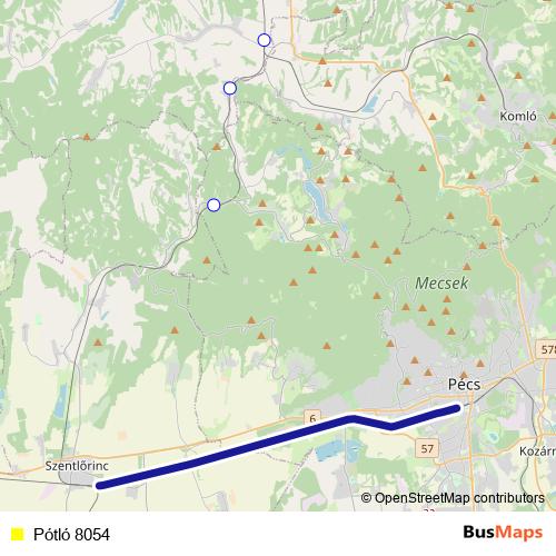 Pótló 8054 bus Line Map