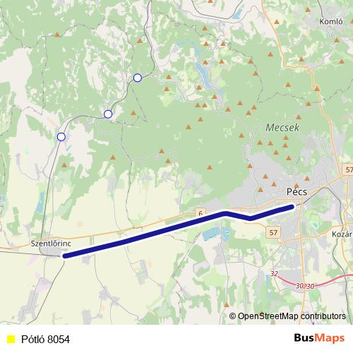 Pótló 8054 bus Line Map
