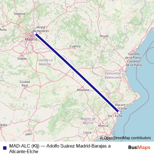 MAD-ALC (Klj) air Line Map