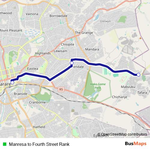 Manresa to Fourth Street Rank bus Line Map