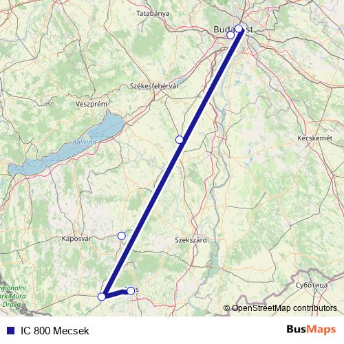 IC 800 Mecsek rail Line Map