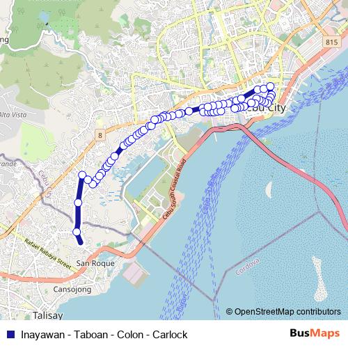 Inayawan - Taboan - Colon - Carlock bus Line Map