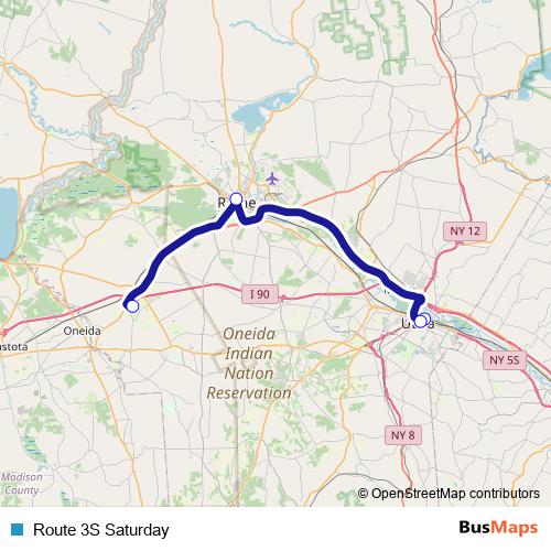 Route 3S Saturday bus Line Map