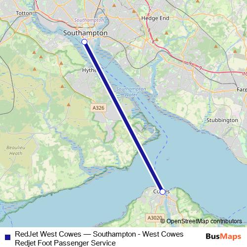 RedJet West Cowes ferry Line Map