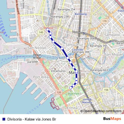 Divisoria - Kalaw via Jones Br bus Line Map