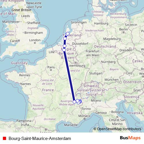 Bourg-Saint-Maurice-Amsterdam rail Line Map