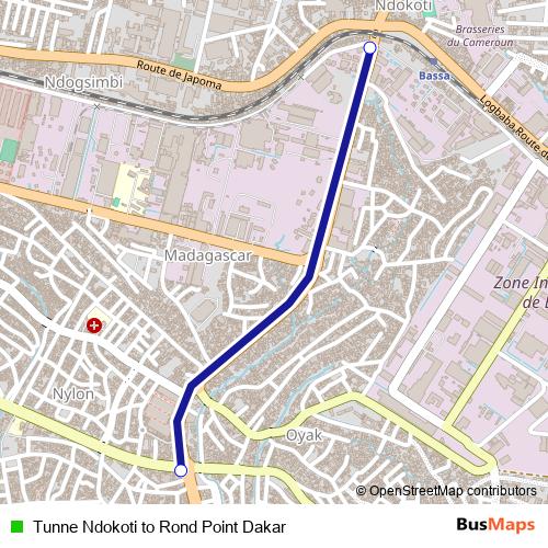 Tunne Ndokoti to Rond Point Dakar bus Line Map
