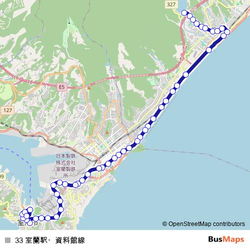 33 室蘭駅・資料館線 bus Line Map