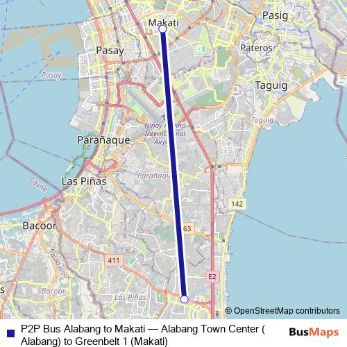 P2P Bus Alabang to Makati bus Line Map