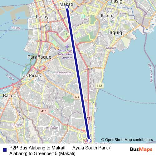 P2P Bus Alabang to Makati bus Line Map