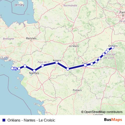 Orléans - Nantes - Le Croisic rail Line Map