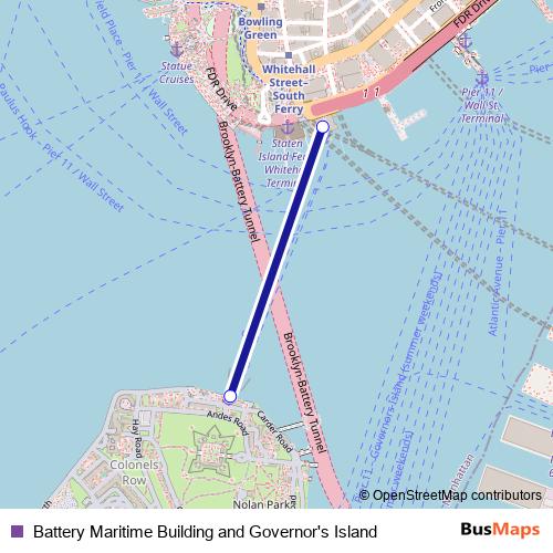 Battery Maritime Building and Governor's Island ferry Line Map