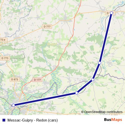 Messac-Guipry - Redon (cars) bus Line Map