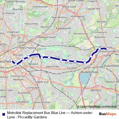 Metrolink Replacement Bus Blue Line tram Line Map