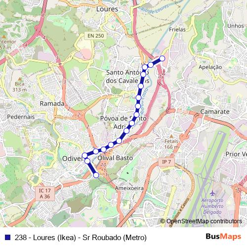 238 - Loures (Ikea) - Sr Roubado (Metro) bus Line Map