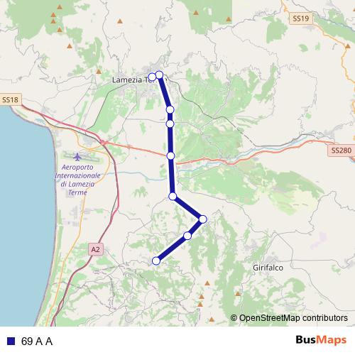 69 A A bus Line Map