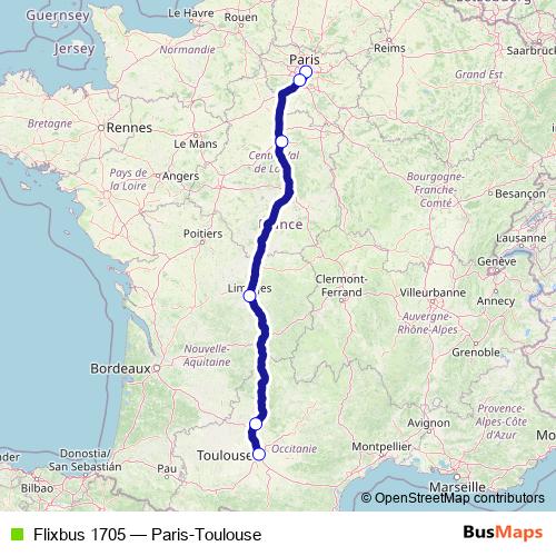 Flixbus 1705 bus Line Map