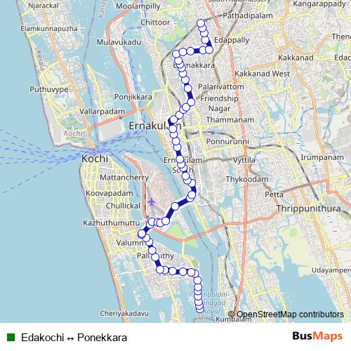 Edakochi ↔ Ponekkara bus Line Map